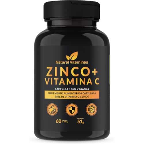 Vitamina C 1000mg + Zinco 30mg Vegano - 1 Pote com 60 Cápsulas Veganas de 850mg